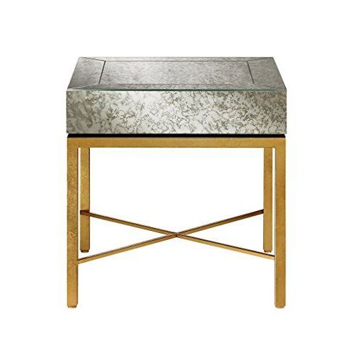 Modern Glamour Antique Mirror With Antique Gold Metal Base Regarding Well Known Gold And Mirror Modern Cube End Tables (Gallery 2 of 20)