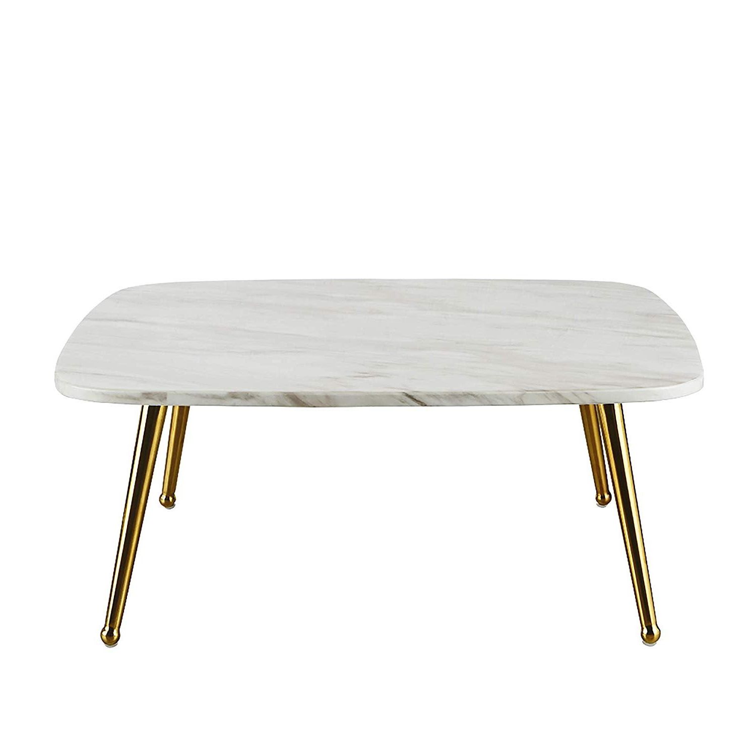 Modern Mid Century Coffee Table With Marble Print And Gold With Regard To Preferred White Marble Gold Metal Coffee Tables (View 4 of 20)