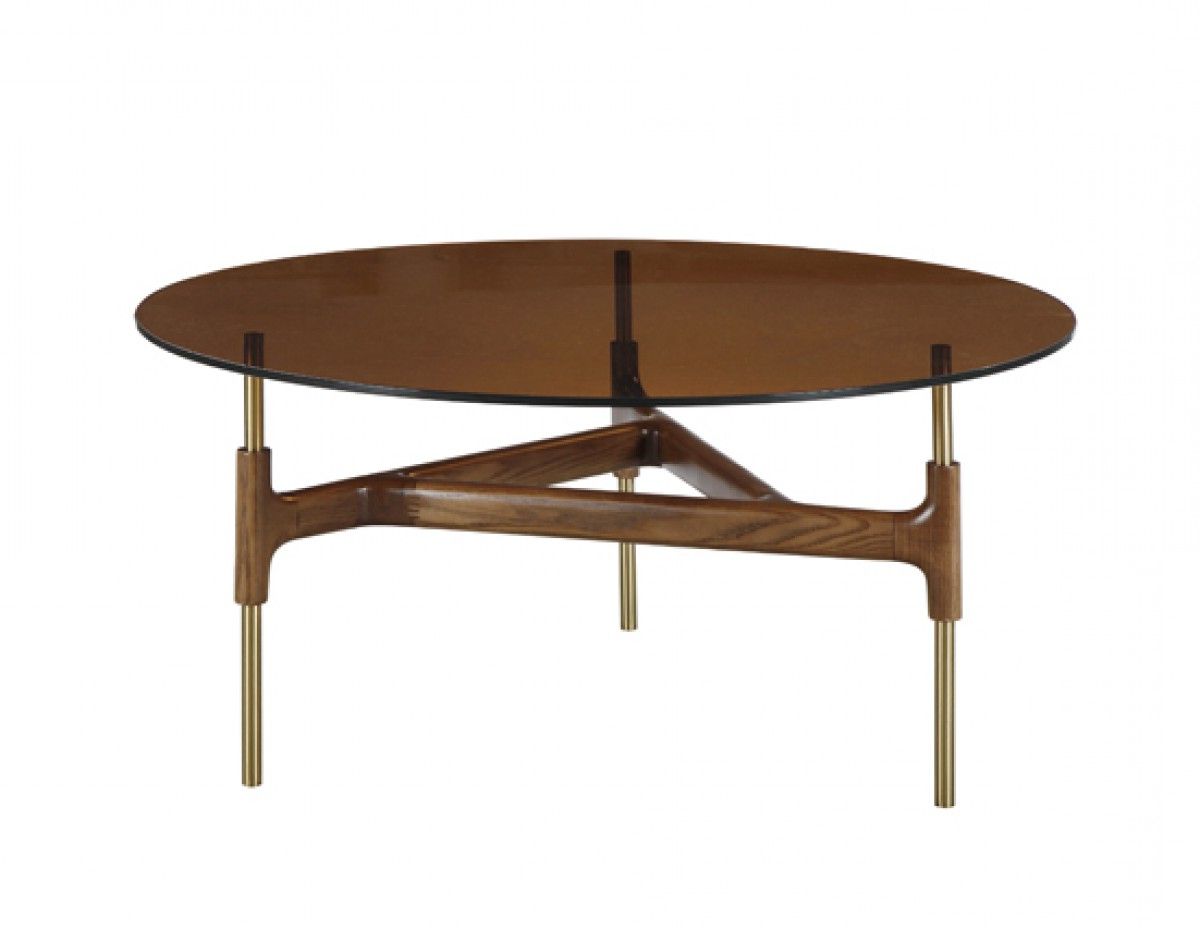 Modrest Lawson Modern Round Walnut & Glass Coffee Table Regarding Most Up To Date Geometric Glass Modern Coffee Tables (View 16 of 20)
