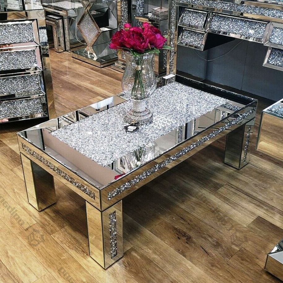 Morden Luxury Sparkle Crushed Glass Diamond Coffee Table Intended For Recent Mirrored Modern Coffee Tables (Gallery 1 of 20)