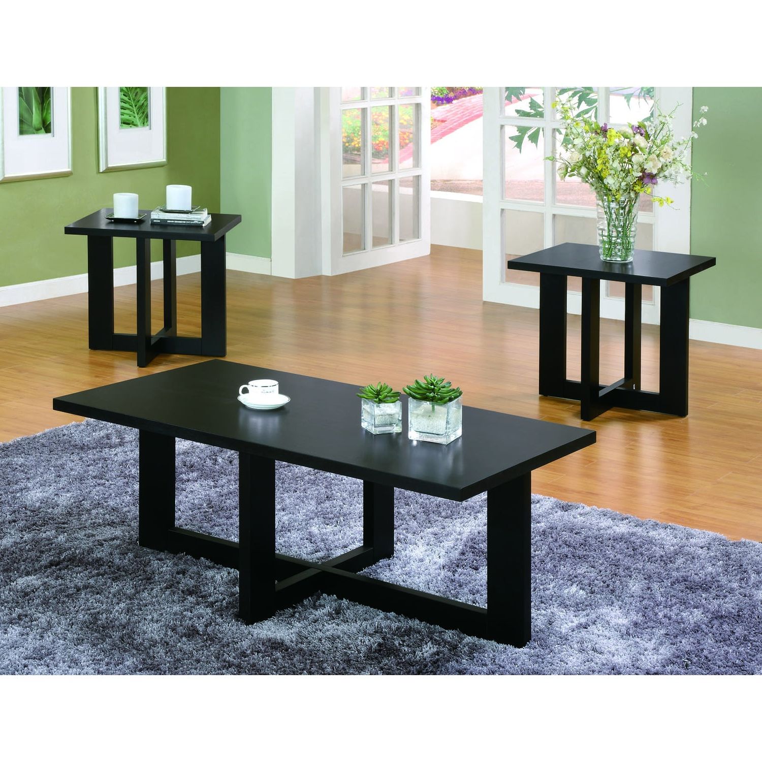 Most Current 3 Piece Coffee Tables In Monarch Specialties Inc Black Veneer Coffee Table And End (View 8 of 20)