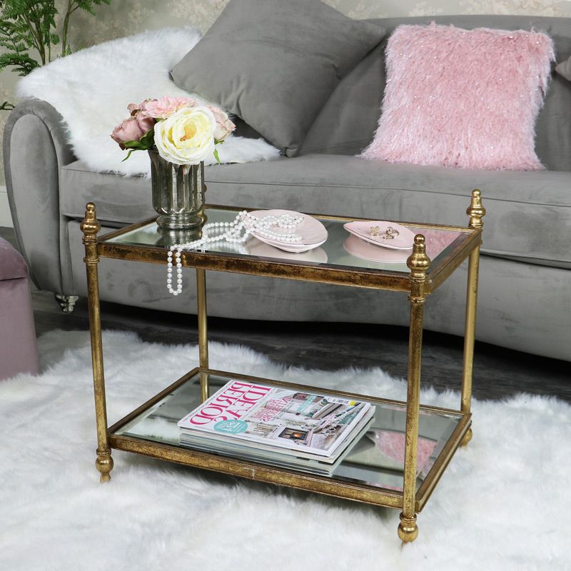Most Current Antique Blue Gold Coffee Tables Regarding Small Rectangle Antique Gold Mirrored Coffee Table (Gallery 5 of 20)
