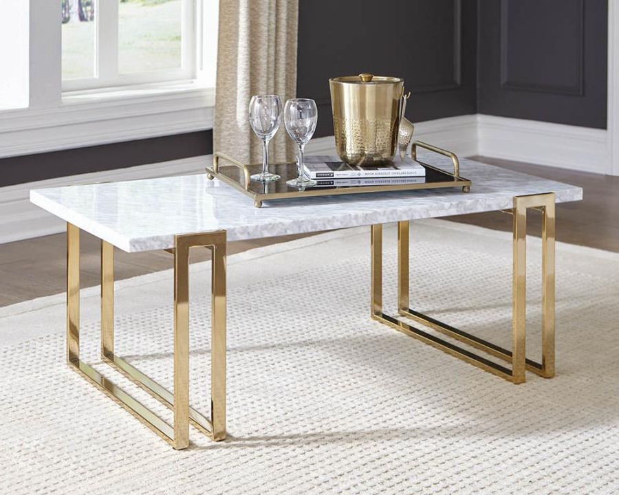 Most Current Antiqued Gold Rectangular Coffee Tables Within Rectangular Marble Top Coffee Table With Gold Leg Frame (View 11 of 20)
