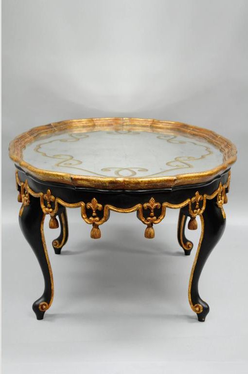 Most Current Black And Gold Coffee Tables Regarding Black And Gold Tassel And Églomisé Mirror Top Coffee Table (View 17 of 20)