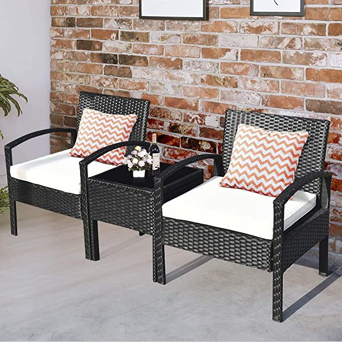 Most Current Black And Tan Rattan Coffee Tables In Amazon: Tangkula 3 Pcs Patio Conversation Set, Outdoor (View 1 of 20)