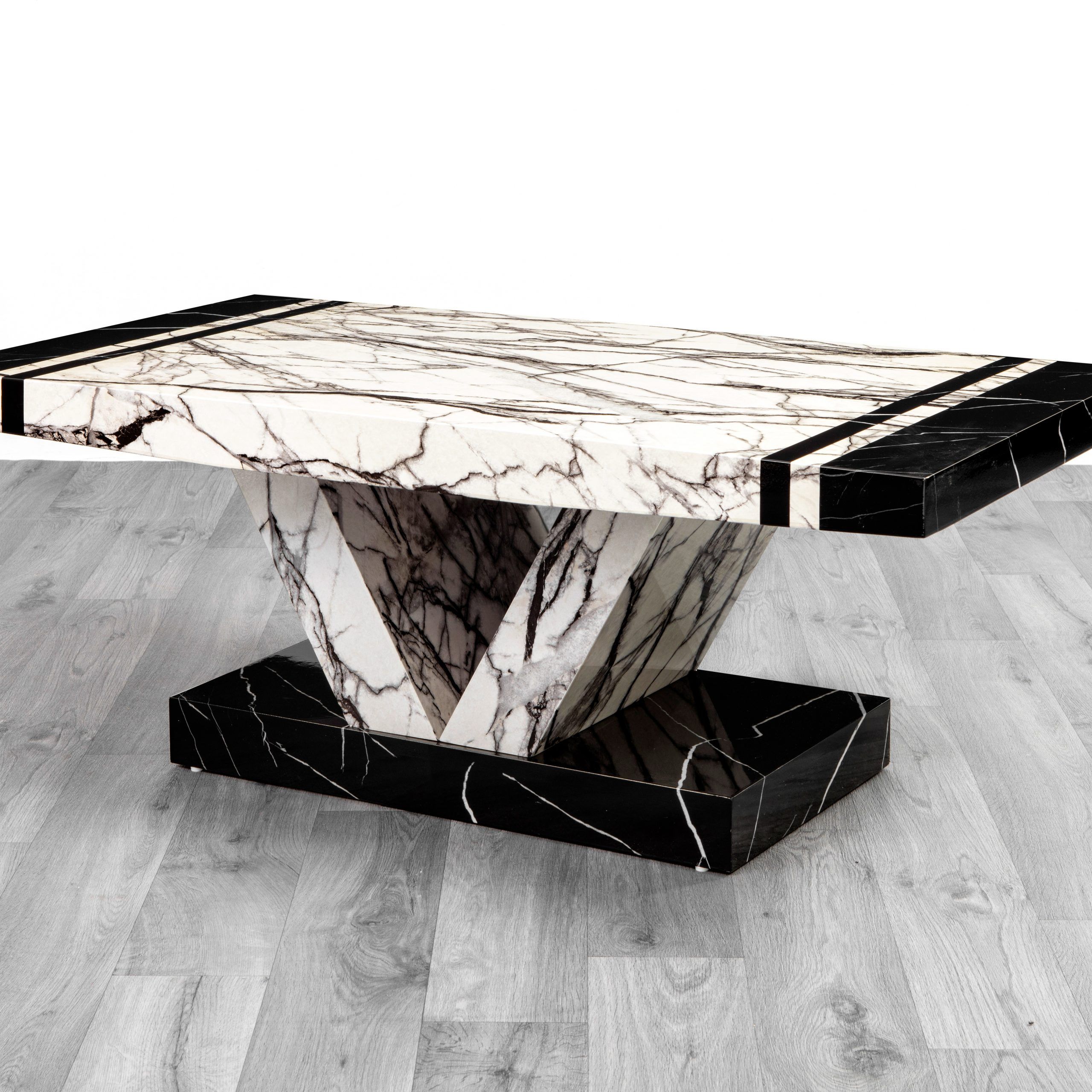 Most Current Black And White Coffee Tables Within Aberdeen Marble Look Finish Coffee Table Black & White (Gallery 9 of 20)