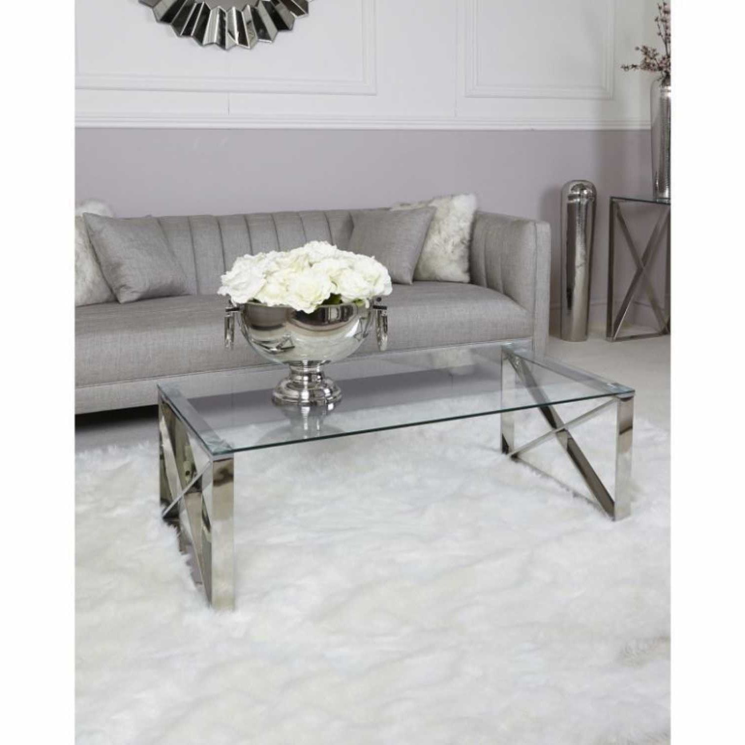 Most Current Clear Coffee Tables For Stainless Steel Chrome Coffee Table Clear Glass Top (View 4 of 20)