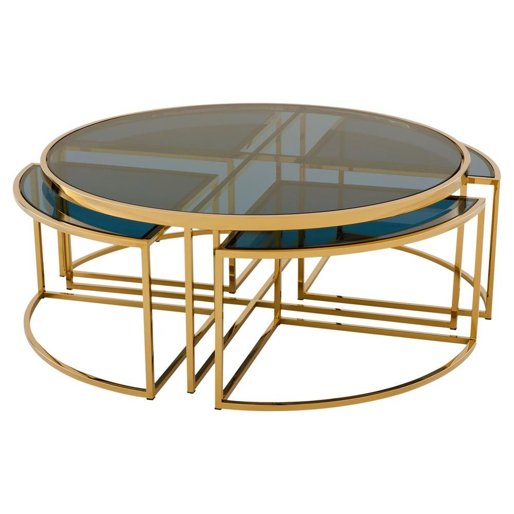 Most Current Glass And Gold Coffee Tables With Eichholtz Padova Modern Classic Smoked Glass Round Nesting (View 4 of 20)