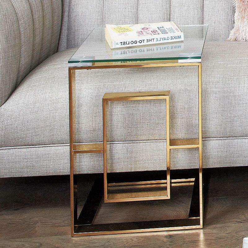 Most Current Gold And Clear Acrylic Side Tables With Plaza Gold Contemporary Clear Glass Sofa Table Side End (View 7 of 20)