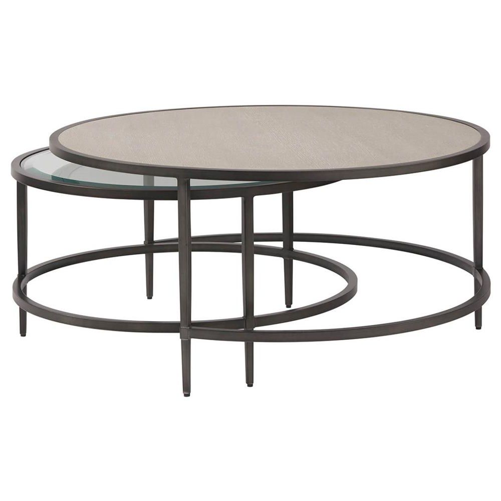 Most Current Gray Wood Black Steel Coffee Tables With Regard To Leo Industrial Loft Grey Wood Glass Metal Round Nesting (View 8 of 15)