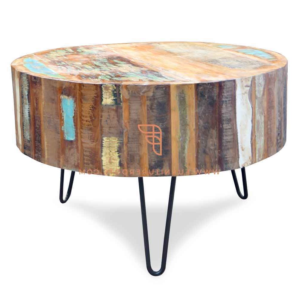 Most Current Light Natural Drum Coffee Tables Throughout Reclaimed Wood Circle Coffee Table : Cyrus Rustic Lodge (View 6 of 20)