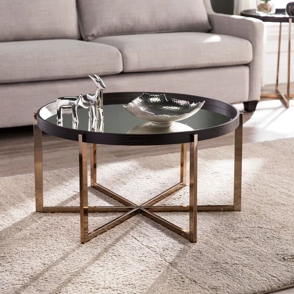 Most Current Metallic Gold Modern Cocktail Tables Pertaining To Silver Orchid Hinding Iron And Glass Round Mirrored (Gallery 20 of 20)