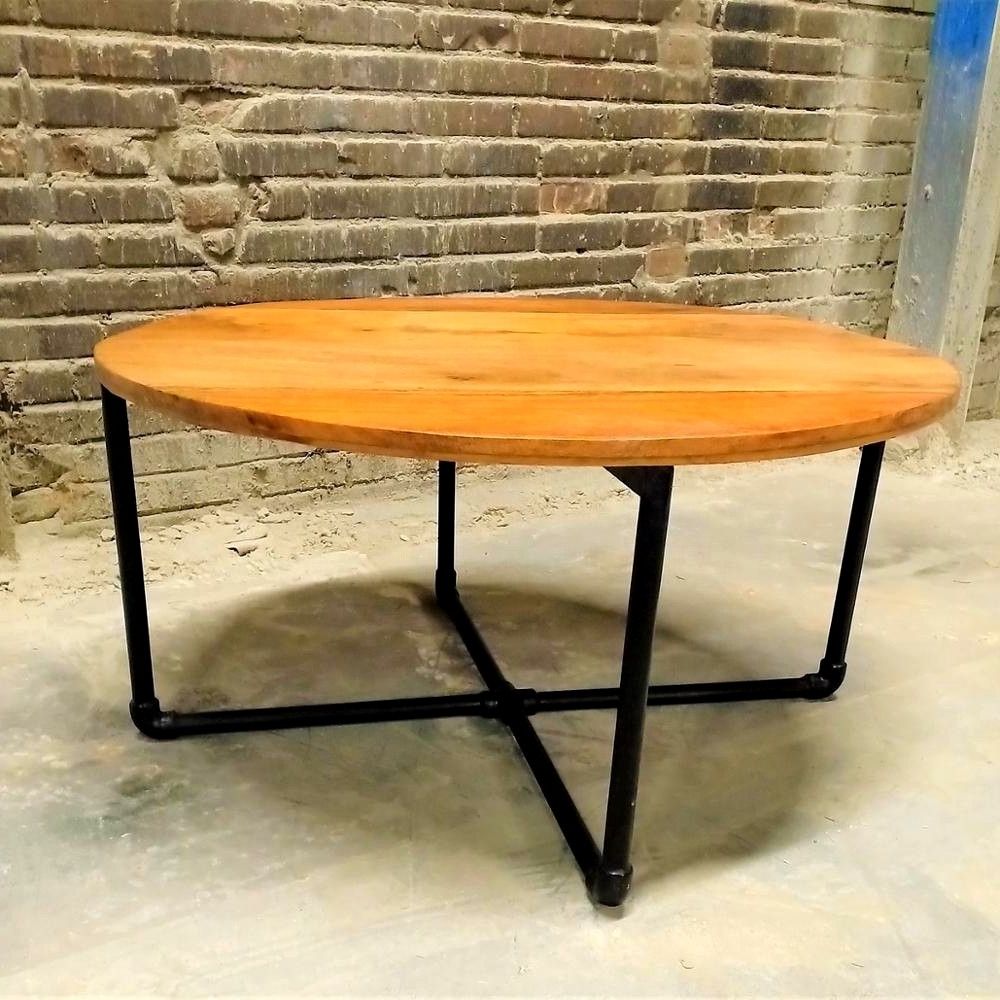 Most Current Round Iron Coffee Tables With Regard To Round Industrial Coffee Table, Iron Wooden Coffee Table (View 2 of 20)