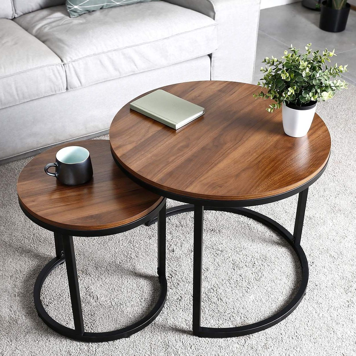 Most Popular 2 Piece Round Coffee Tables Set Regarding Amazonsmile: Amzdeal Coffee Table For Living Room, Set Of (View 13 of 20)
