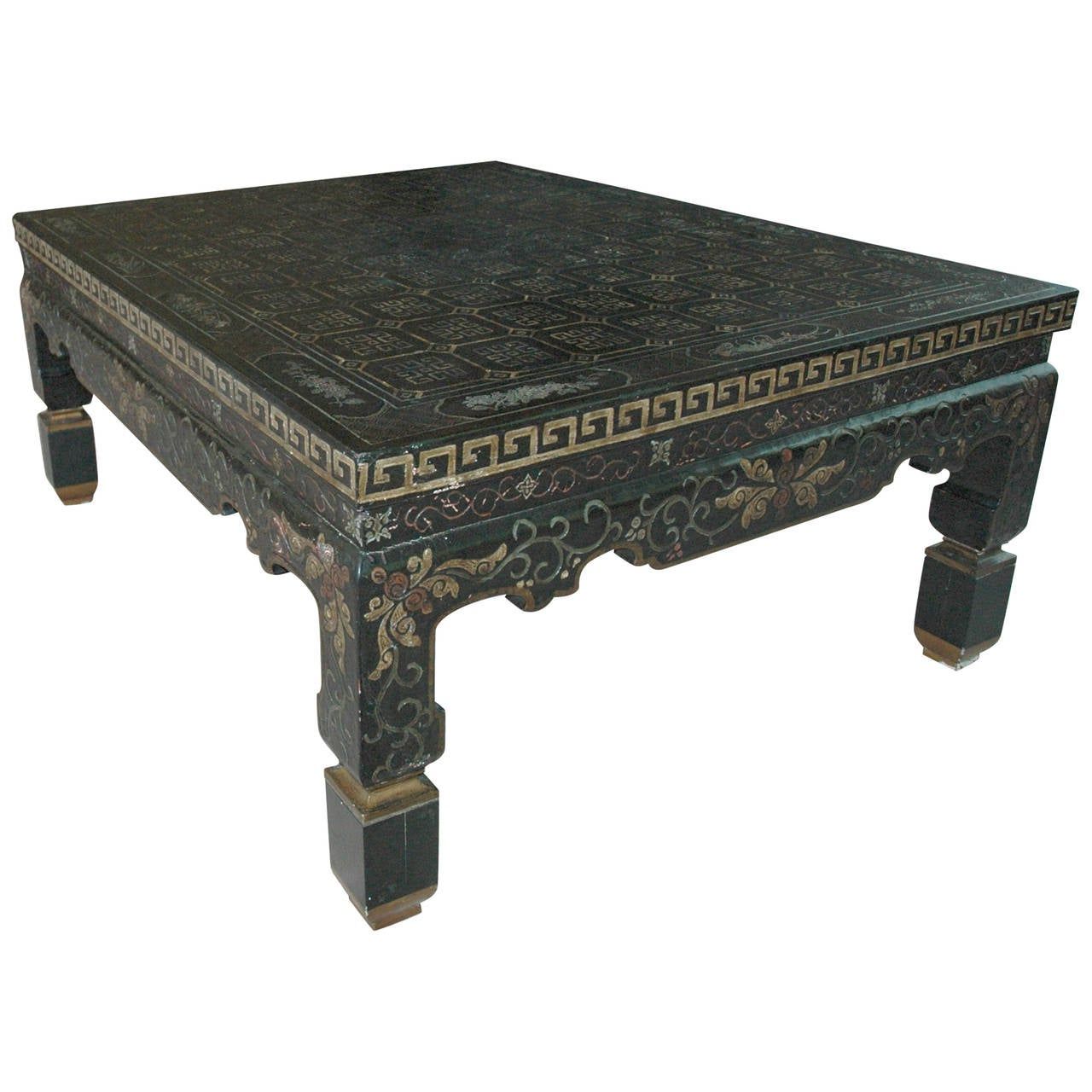 Most Popular Antique White Black Coffee Tables With Baker Chinoiserie Black Lacquered Coffee Table With Greek (View 14 of 20)