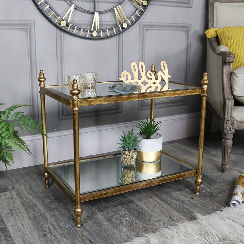 Most Popular Antiqued Gold Rectangular Coffee Tables Pertaining To Small Rectangle Antique Gold Mirrored Side Table – Windsor (Gallery 19 of 20)