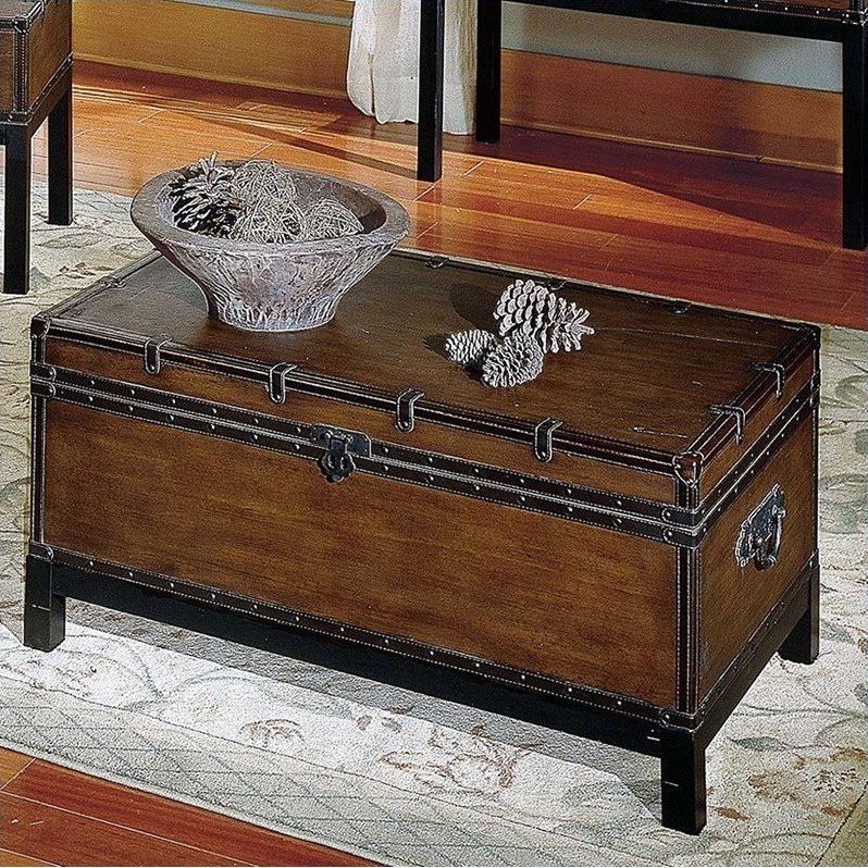 Most Popular Espresso Wood Trunk Cocktail Tables Intended For Steve Silver Company Voyage Trunk Coffee Table In Antique (Gallery 5 of 20)