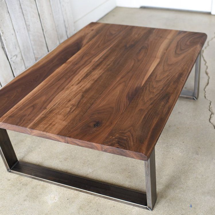 Most Popular Hand Finished Walnut Coffee Tables Intended For Walnut Live Edge Coffee Table / Industrial U Shaped Steel (Gallery 5 of 20)