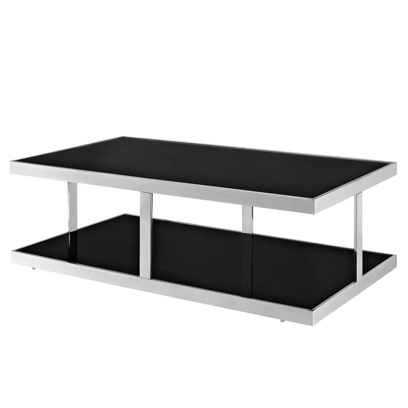 Most Popular Silver Stainless Steel Coffee Tables For Absorb Modern Stainless Steel Coffee Table W/ Double Glass (View 9 of 20)