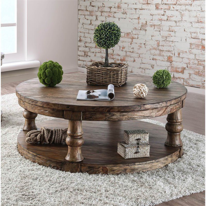 Most Popular Vintage Gray Oak Coffee Tables With Furniture Of America Joss Rustic Round Wood Coffee Table (Gallery 6 of 20)