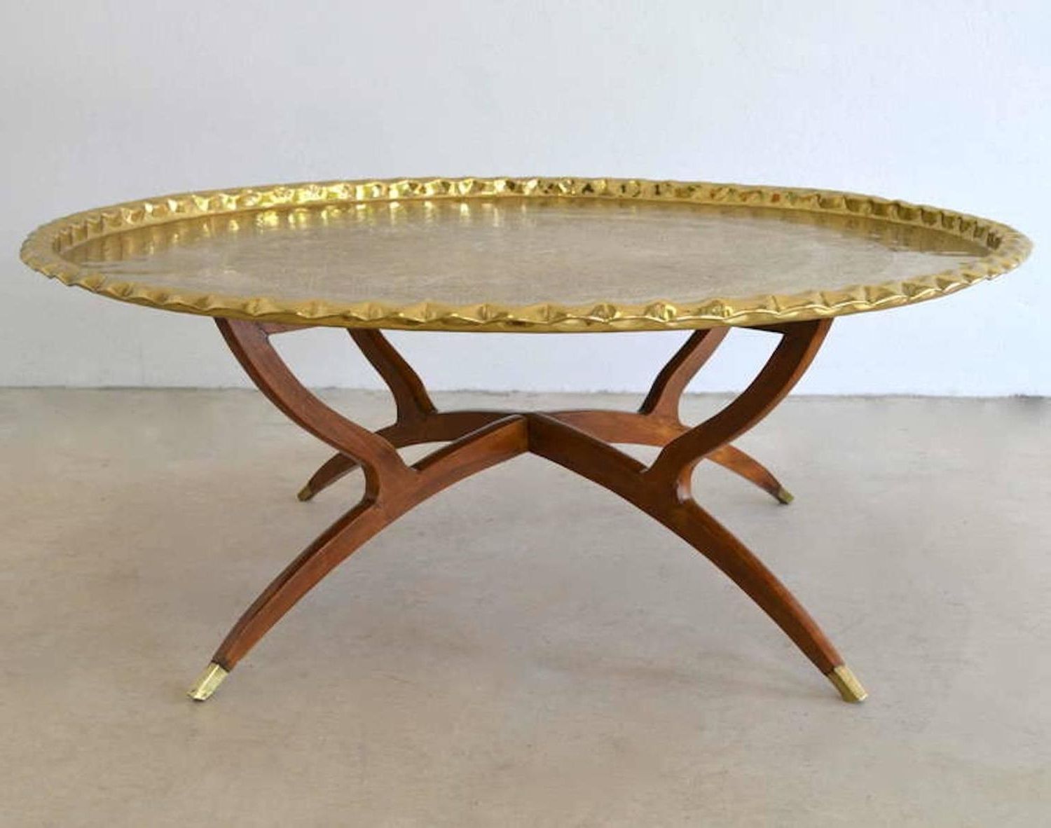 Most Recent Antique Brass Aluminum Round Coffee Tables Within Mid Century Round Brass Tray Top Coffee Table For Sale At (Gallery 2 of 20)