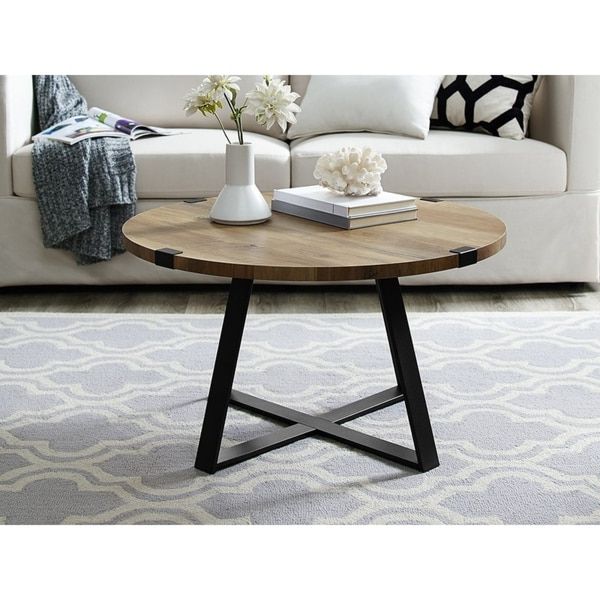 Most Recent Black And Oak Brown Coffee Tables In Shop 30" Urban Industrial Style Metal Wrap Round Coffee (View 16 of 20)