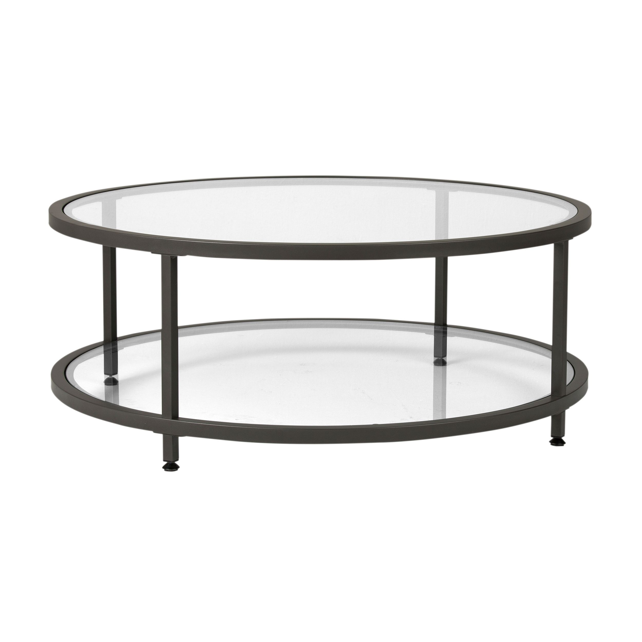 Most Recent Clear Coffee Tables With Regard To Camber 38″ Round Coffee Table In Pewter/clear Glass – Item (View 3 of 20)