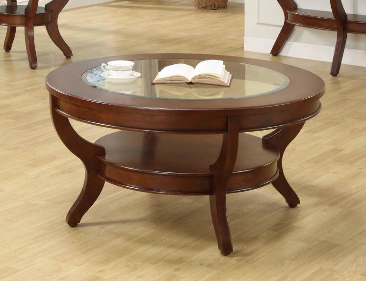 Most Recent Dark Coffee Bean Cocktail Tables Throughout Avalon Elegant Cherry Wood Glass Round Cocktail Table (Gallery 10 of 20)