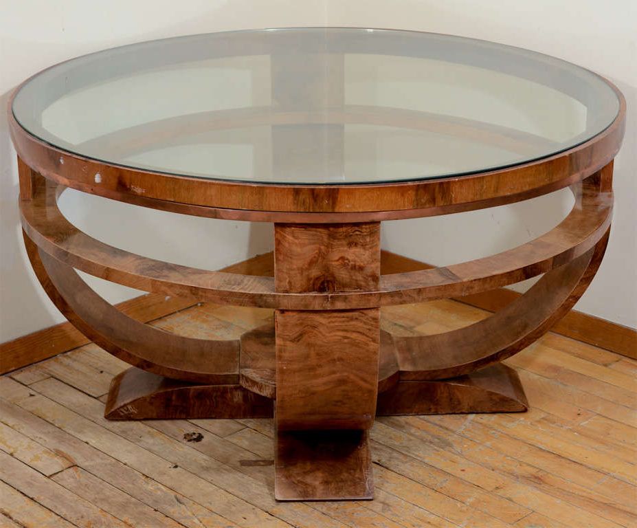Most Recent Espresso Wood And Glass Top Coffee Tables In Round Art Deco French Glass Top Coffee Table With Burled (Gallery 8 of 20)