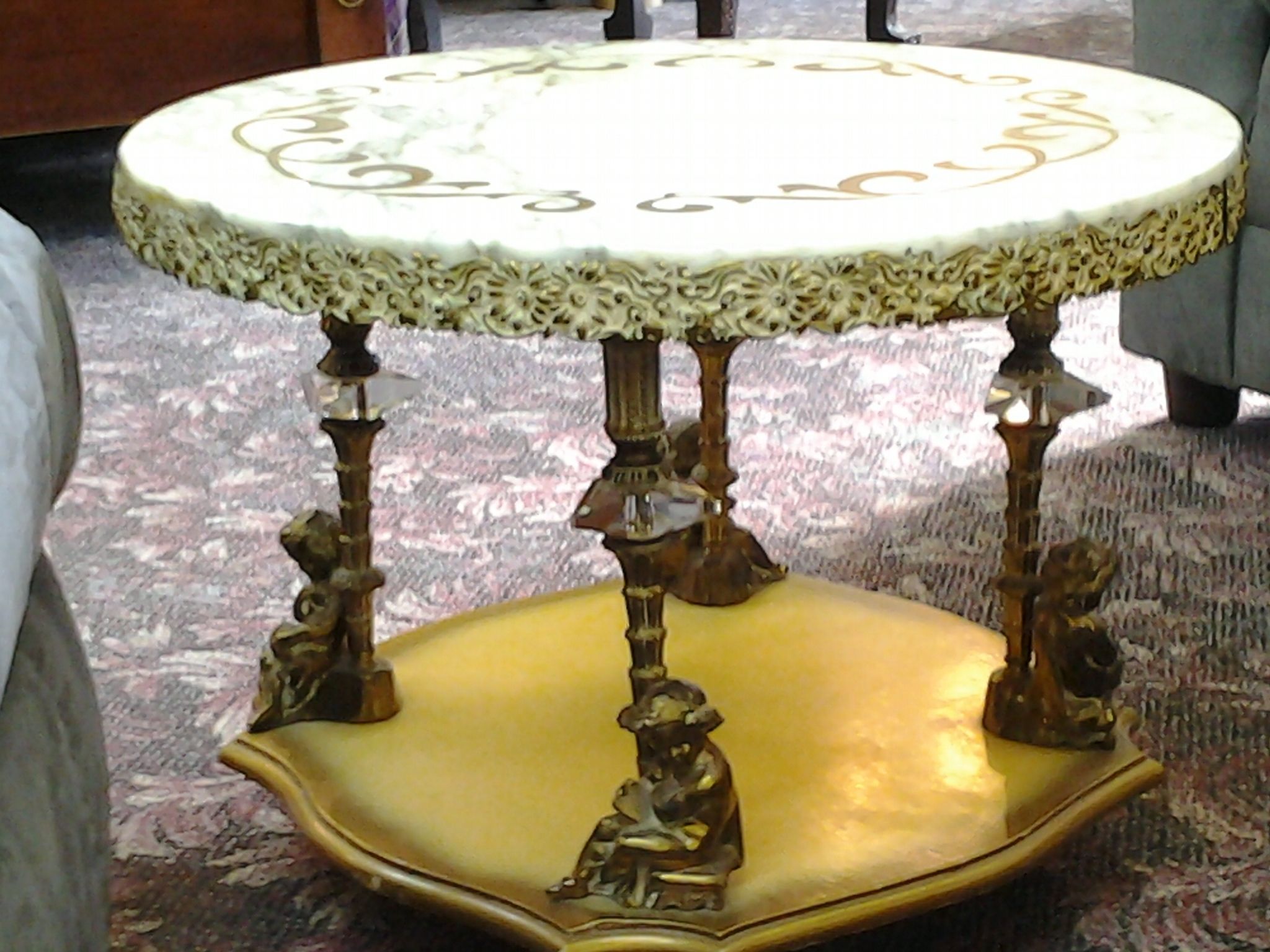 Most Recently Released Antique Brass Aluminum Round Coffee Tables Throughout I Have An Antique Coffee Table With End Tables And (View 17 of 20)
