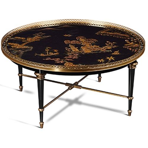 Most Recently Released Dark Coffee Bean Cocktail Tables Pertaining To Black Chinoiserie Round Cocktail Table (View 15 of 20)