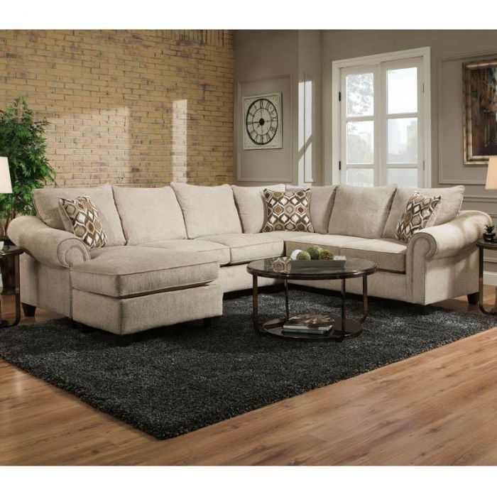 Most Recently Released Ecru And Otter Coffee Tables Pertaining To Caravan Beige Chenille Reversible Chaise Sectional (View 6 of 20)