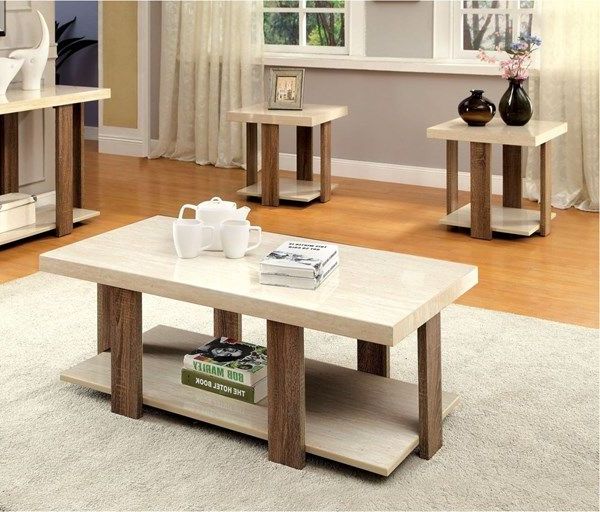 Most Recently Released Honey Oak And Marble Coffee Tables Throughout Lakoti Ii Light Oak Solid Wood Faux Marble 3pc Pack Coffee (View 16 of 20)