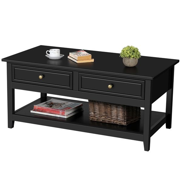 Most Recently Released Open Storage Coffee Tables With Topeakmart 2 Drawers Wooden Coffee Table Storage Tea Table (View 13 of 20)