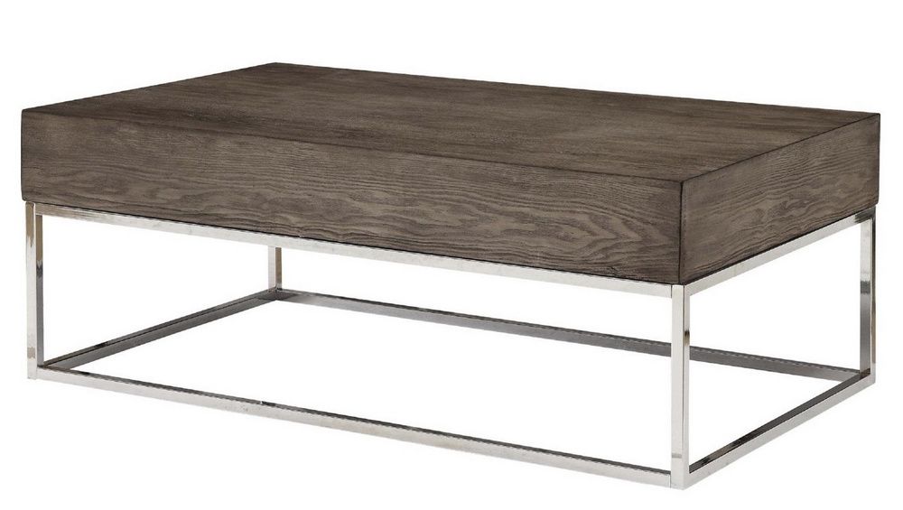 Most Recently Released Smoke Gray Wood Square Coffee Tables Intended For Cecil Ii Gray Oak Wood/chrome Metal Geometric Coffee Table (View 5 of 20)