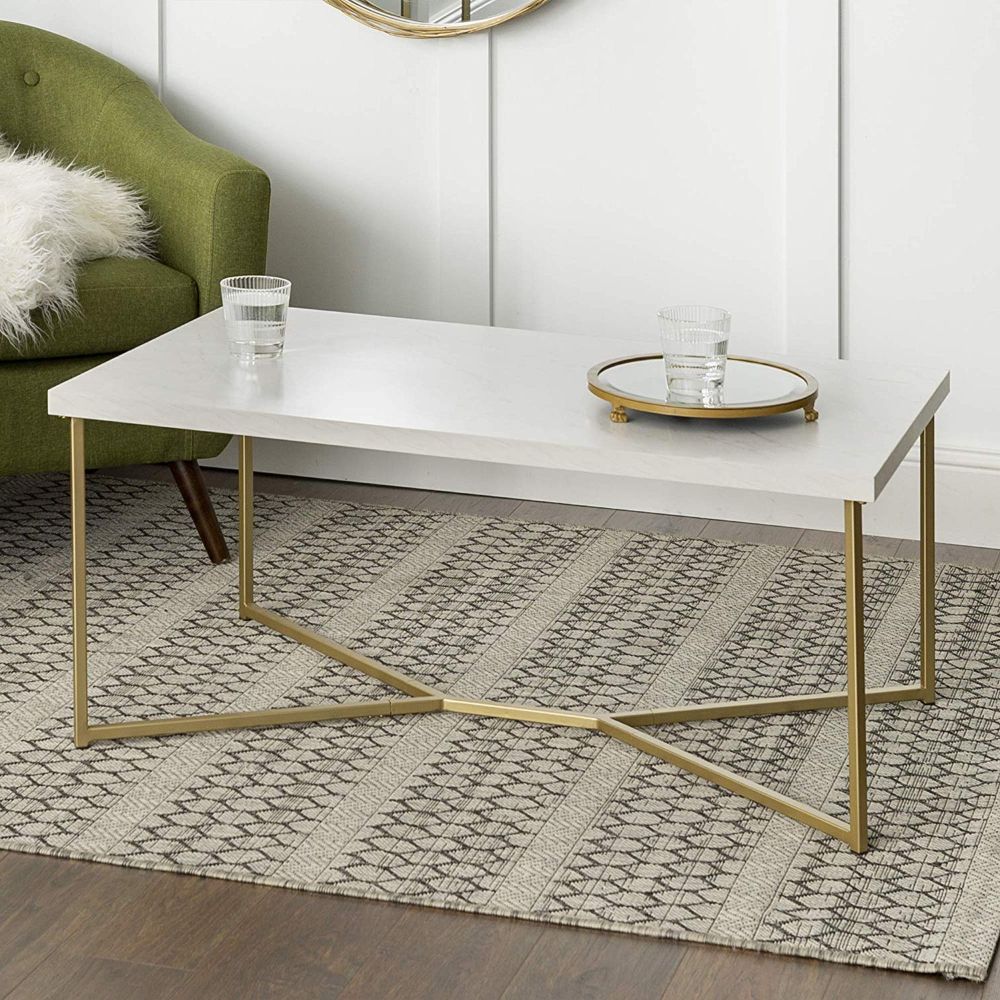 Most Recently Released White Marble Gold Metal Coffee Tables Inside Amazon: We Furniture Short Rectangular Coffee Table (View 6 of 20)