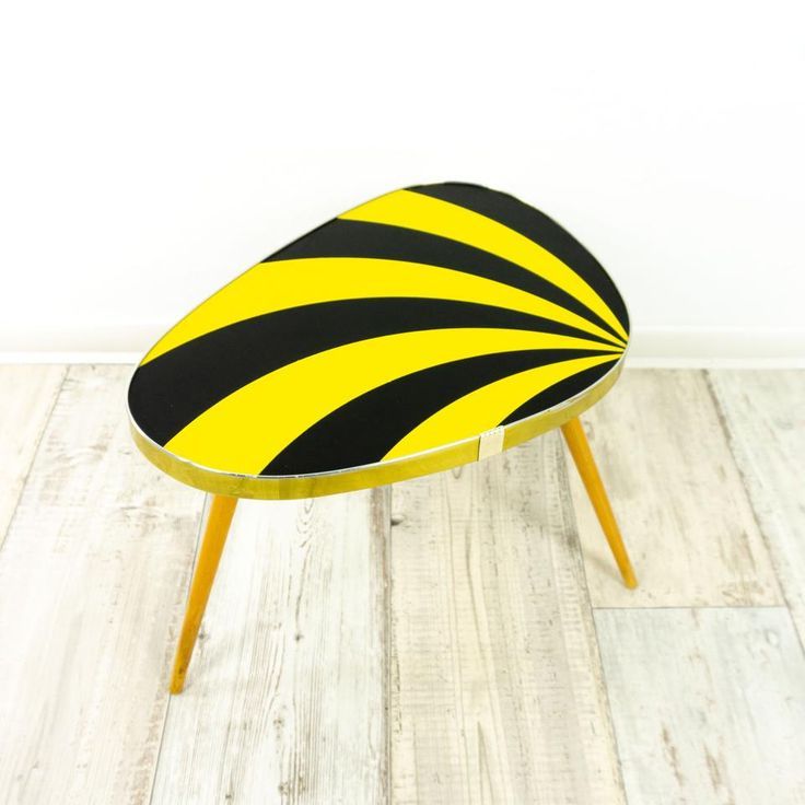 Most Recently Released Yellow And Black Coffee Tables Pertaining To 60s Midcentury Sunburst Kidney Tripod Stool Black Yellow (View 6 of 20)