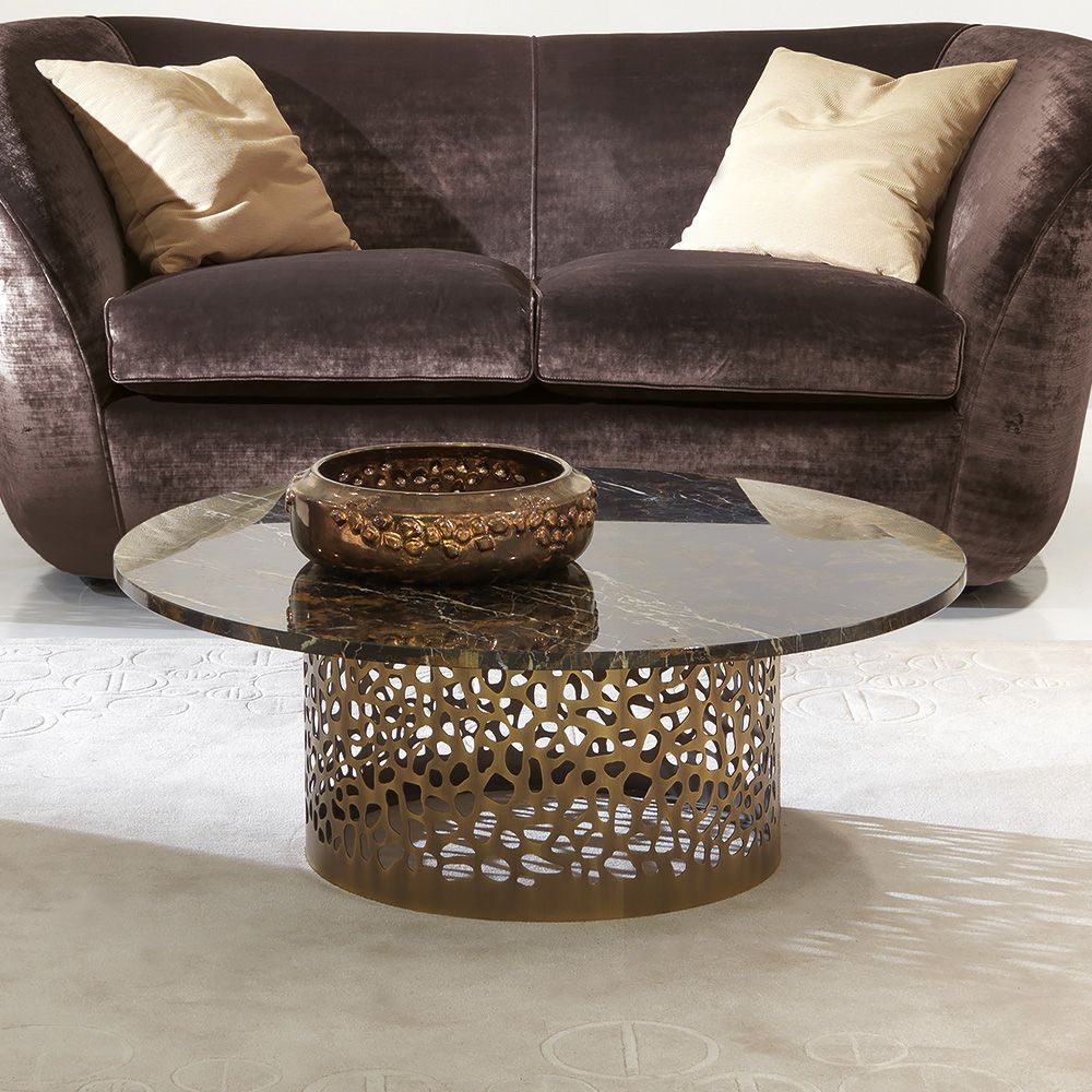 Most Up To Date Black Metal And Marble Coffee Tables Pertaining To Italian Laser Cut Bronzed Metal Round Marble Coffee Table (Gallery 15 of 20)