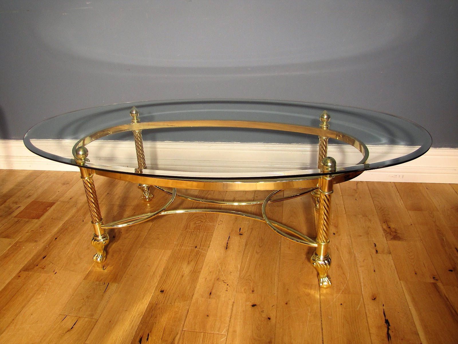 Most Up To Date Bronze Metal Rectangular Coffee Tables Regarding Mid Century Hollywood Regency Brass And Glass Oval Coffee (View 3 of 20)