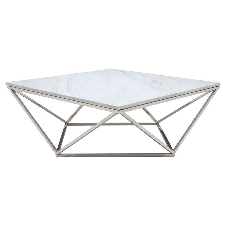 Most Up To Date Geometric White Coffee Tables For Rosalie Hollywood Regency Silver Geometric Base Square (View 2 of 20)