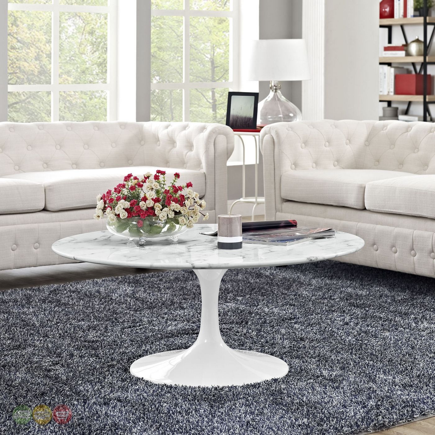 Most Up To Date Marble And White Coffee Tables Regarding Lippa Modern 40" Faux Marble Coffee Table With Lacquered (Gallery 1 of 20)