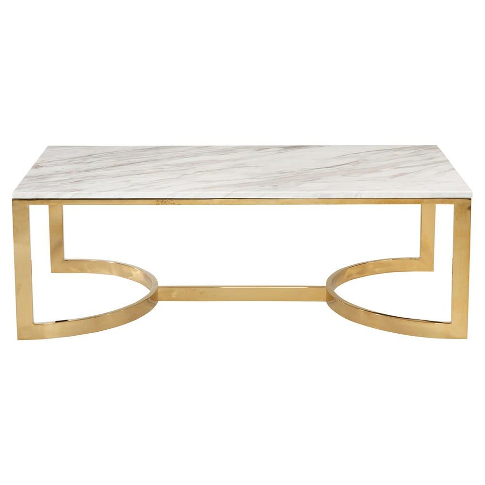 Nata Hollywood White Marble Brass Horse Shoe Rectangular Throughout 2019 Cream And Gold Coffee Tables (View 4 of 20)