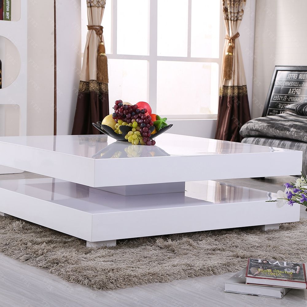 New Modern High Gloss White Square Coffee Table With 2 Regarding Most Current White Gloss And Maple Cream Coffee Tables (Gallery 19 of 20)