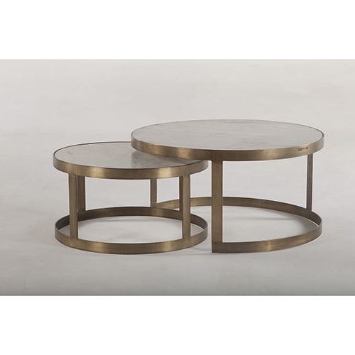 Newest Antique Gold Nesting Coffee Tables Within World Interiors Set Of Two White Marble And Antique Gold (View 11 of 20)
