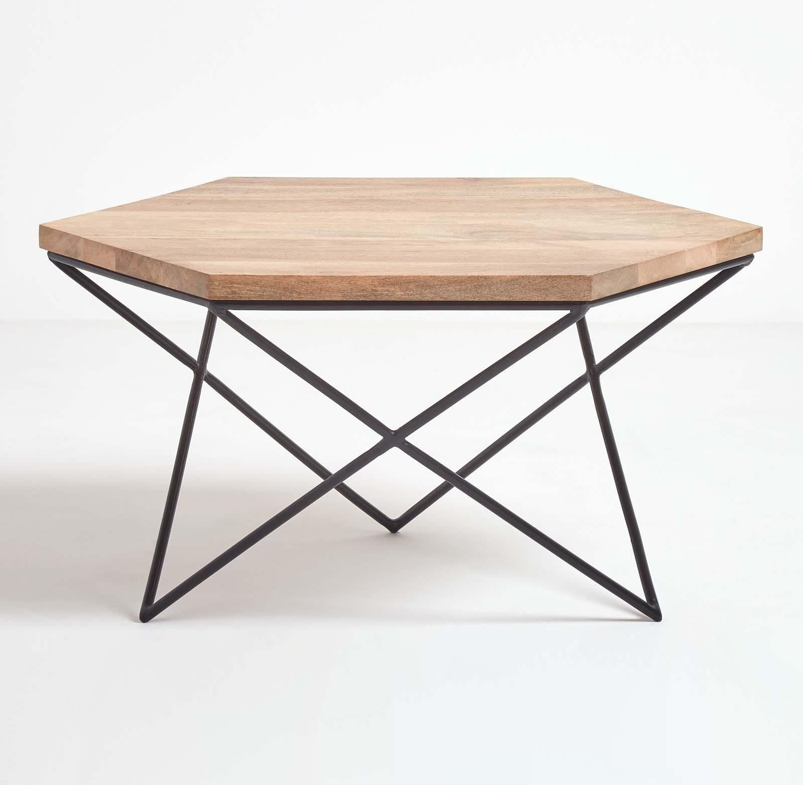 Newest Geometric Coffee Tables Intended For Orion Industrial Mango Wood Geometric Hexagon Coffee Table (View 1 of 20)