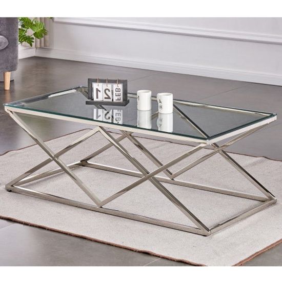 Newest Geometric Glass Top Gold Coffee Tables Throughout Silver Glass Coffee Table Rectangle – Amazon Com Henn Hart (View 11 of 20)