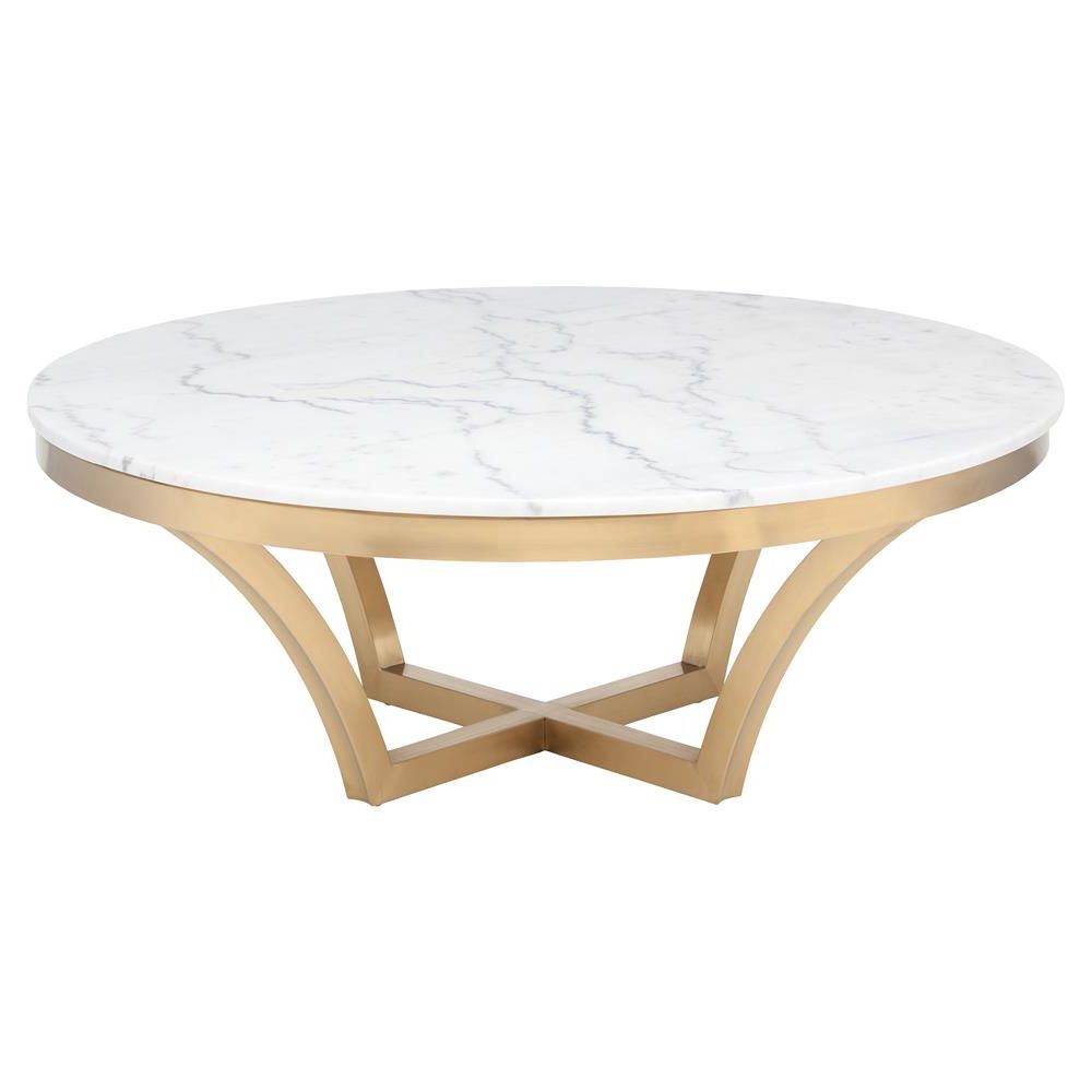 Newest Marble And White Coffee Tables For Amelia Hollywood Regency Round White Marble Top Gold Base (View 17 of 20)