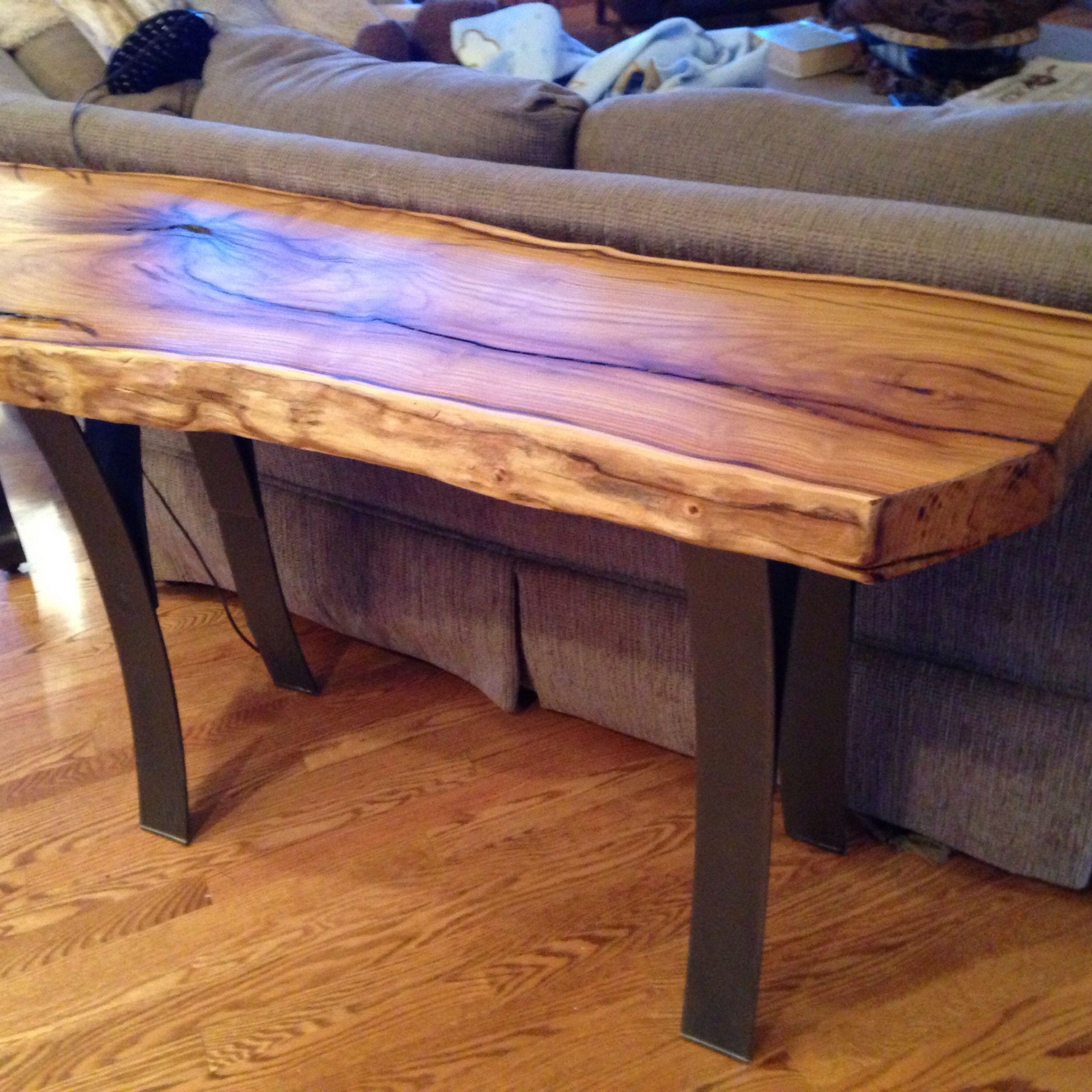 Newest Oak Wood And Metal Legs Coffee Tables With Regard To Behind The Couch Mulberry Log Table With Custom Tall Metal (Gallery 12 of 20)