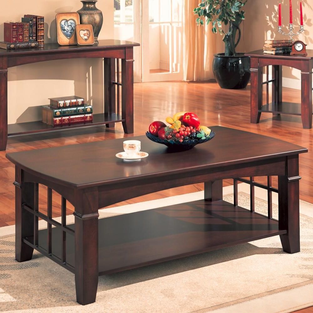 Newest Open Storage Coffee Tables With Regard To Transitional Solid Wooden Coffee Table With Open Bottom (View 4 of 20)
