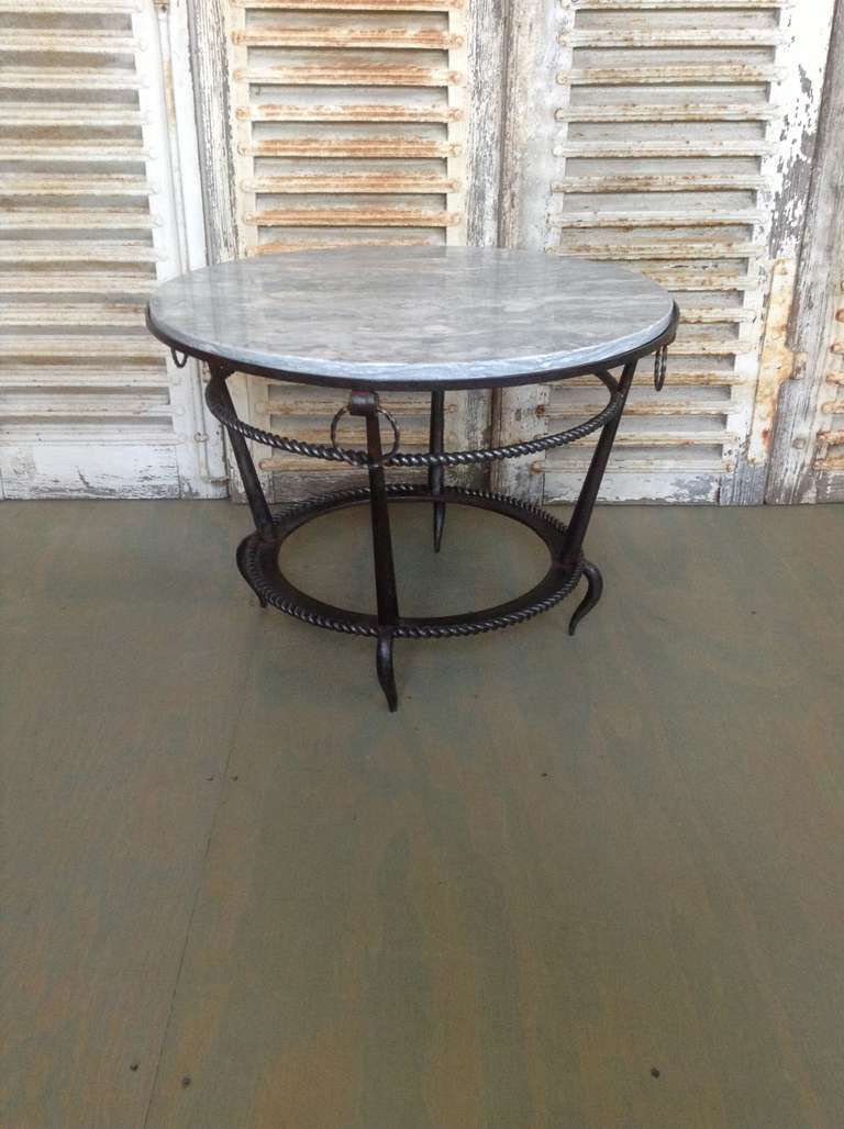 Newest Oval Aged Black Iron Coffee Tables Inside French 1940s Wrought Iron Coffee Table With Grey Marble (View 7 of 20)
